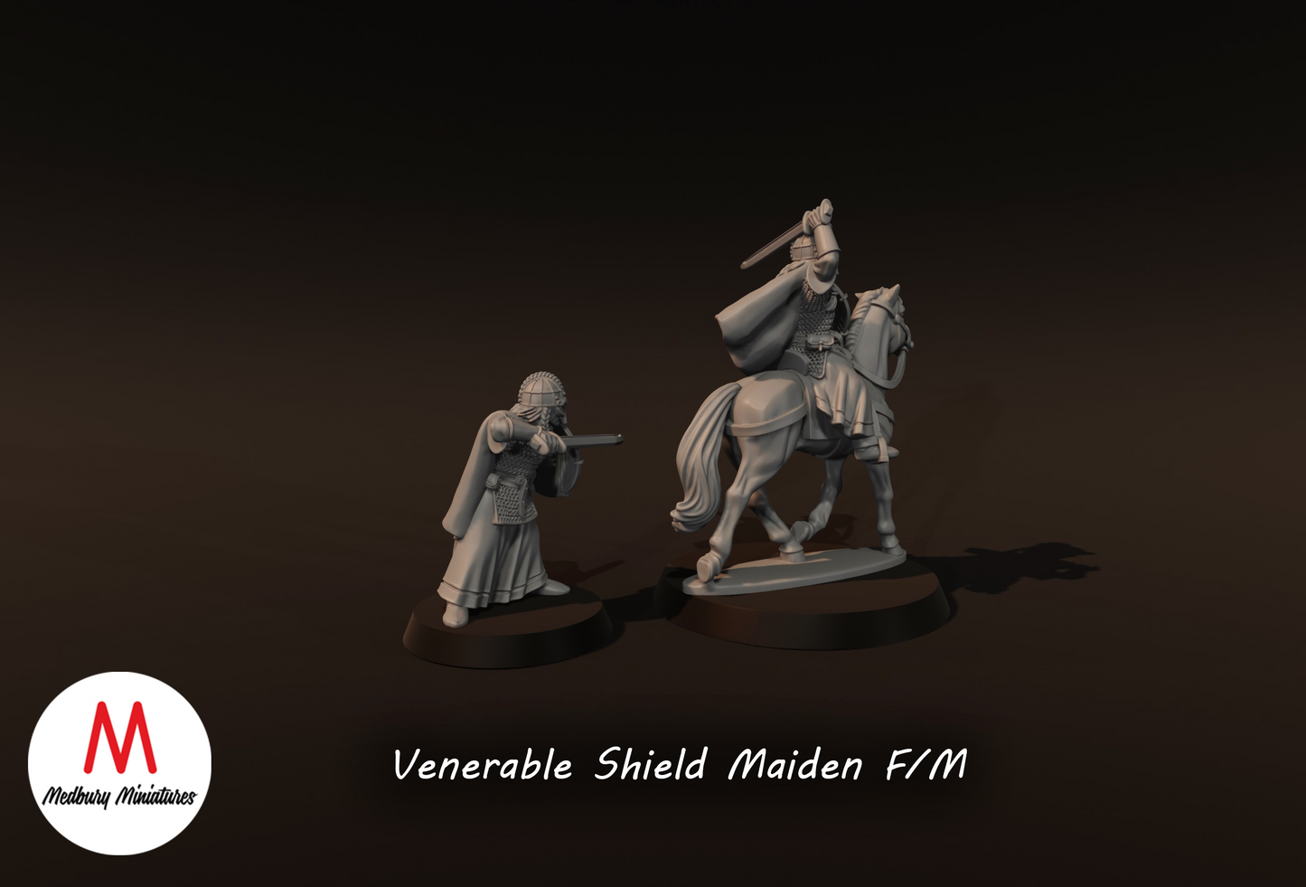 Venerable Shield Maiden on Foot and Mounted - Medbury Miniatures