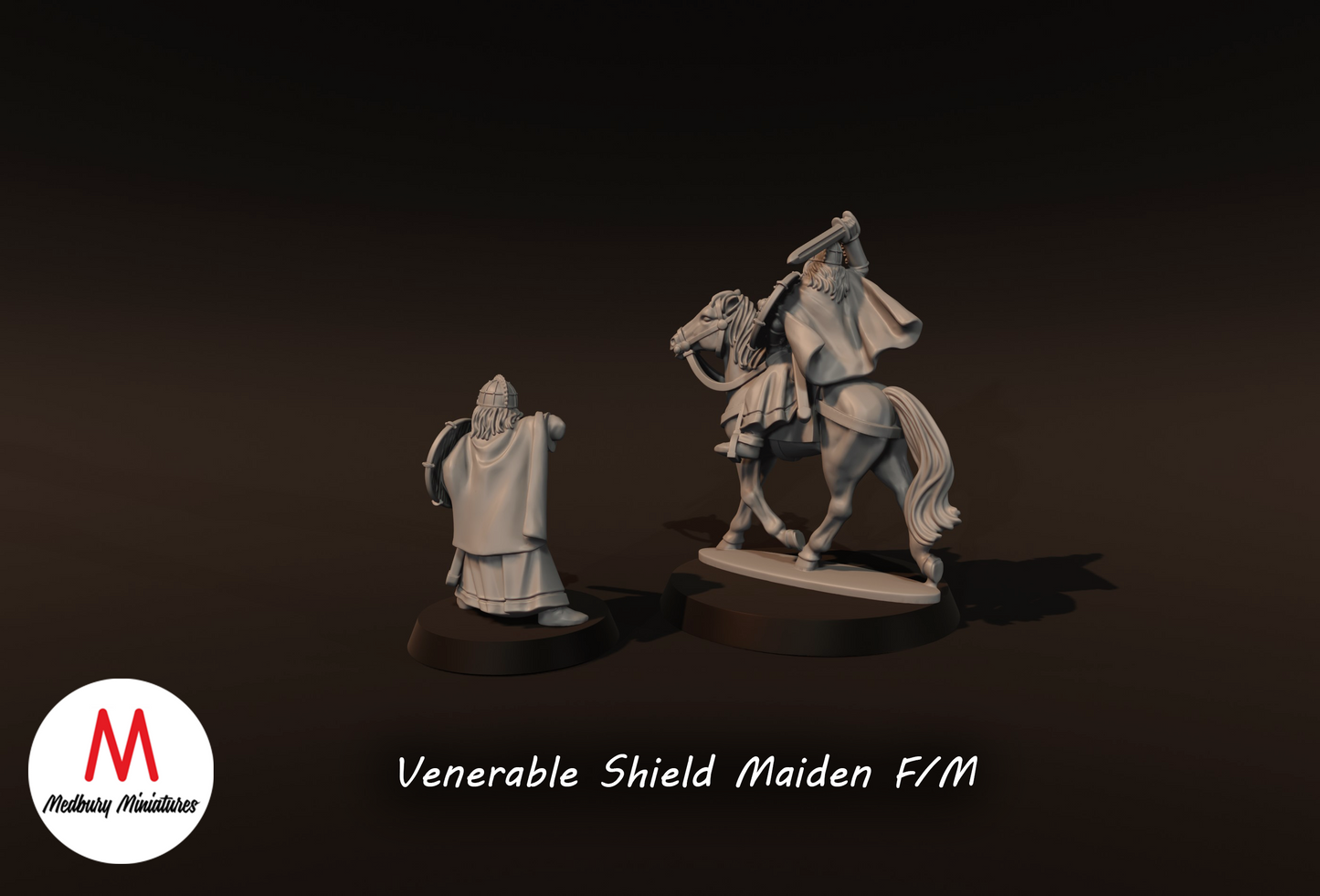 Venerable Shield Maiden on Foot and Mounted - Medbury Miniatures