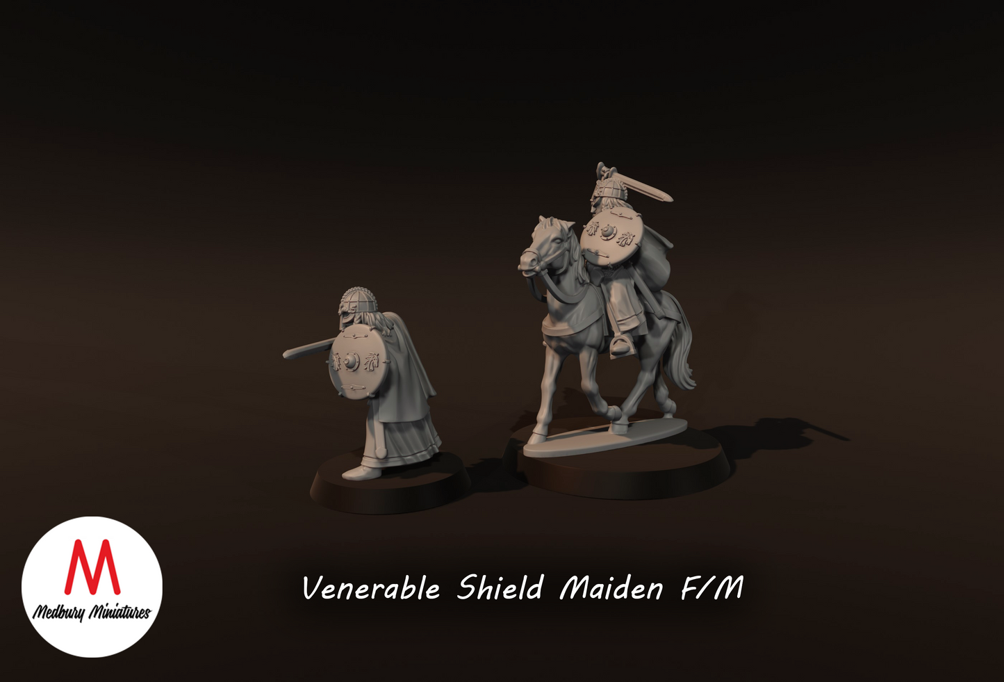 Venerable Shield Maiden on Foot and Mounted - Medbury Miniatures