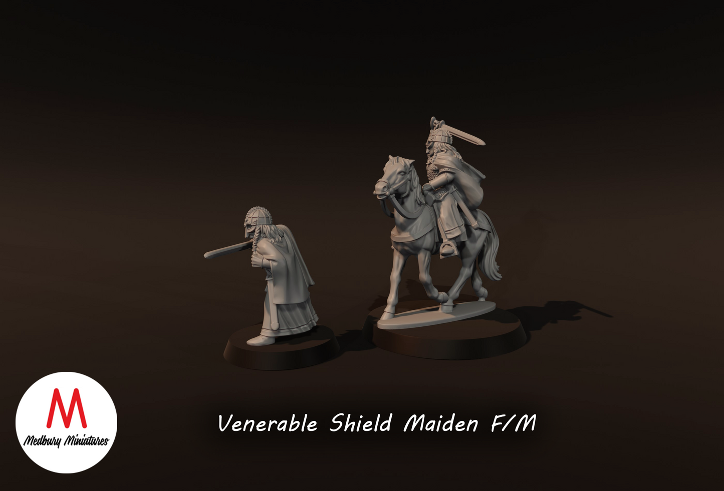 Venerable Shield Maiden on Foot and Mounted - Medbury Miniatures