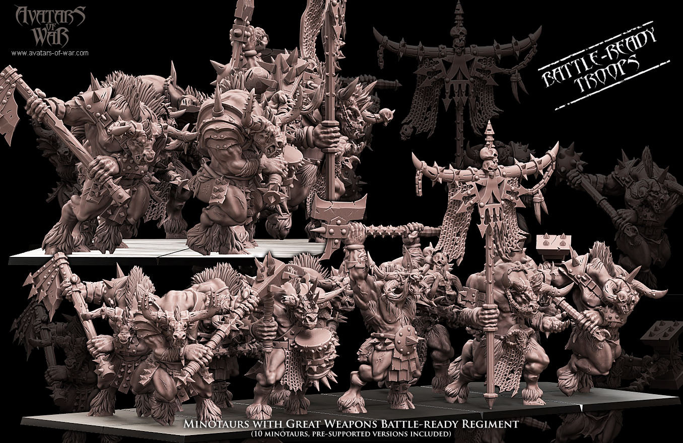 10x Minotaurs with Great Weapons Battle Ready Regiment - Avatars of War