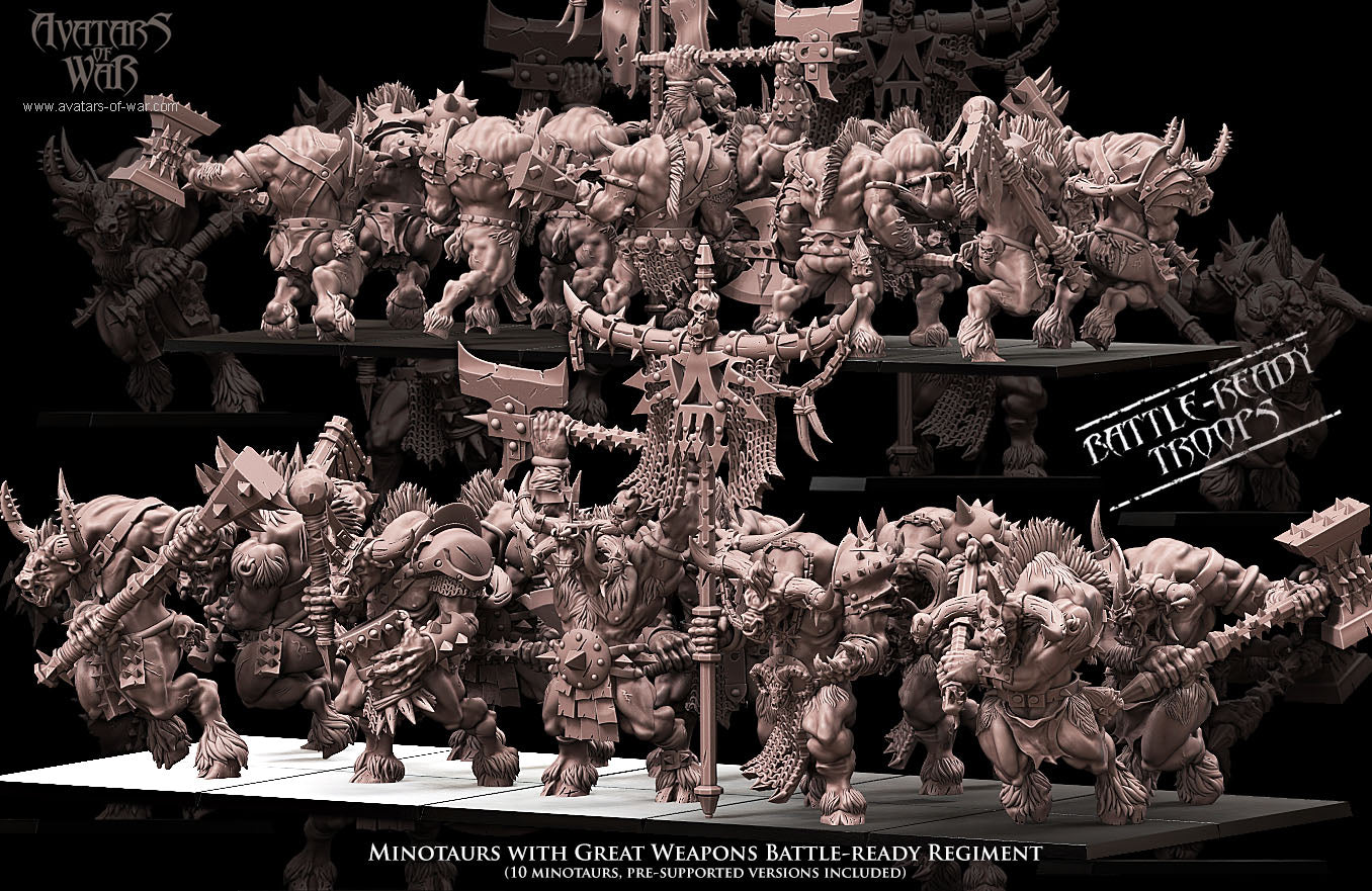 10x Minotaurs with Great Weapons Battle Ready Regiment - Avatars of War