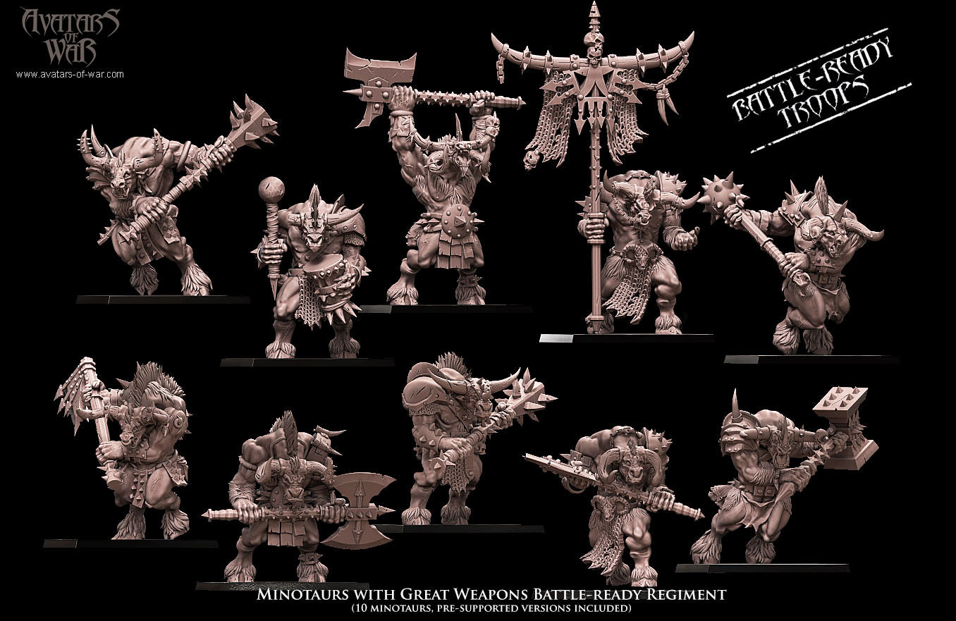 10x Minotaurs with Great Weapons Battle Ready Regiment - Avatars of War