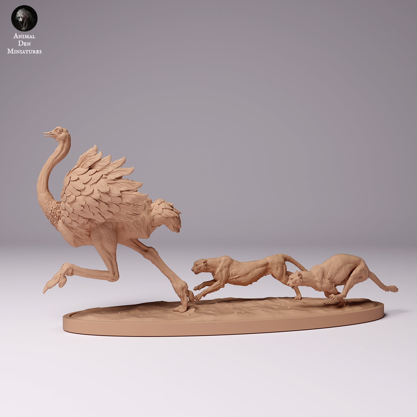 Cheetahs Hunting North African Ostrich - Animal Den Miniatures