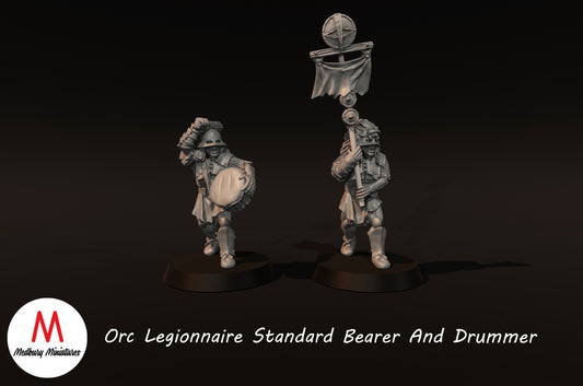 Orc Legionnaire Standard Bearer and Drummer - Medbury Miniatures