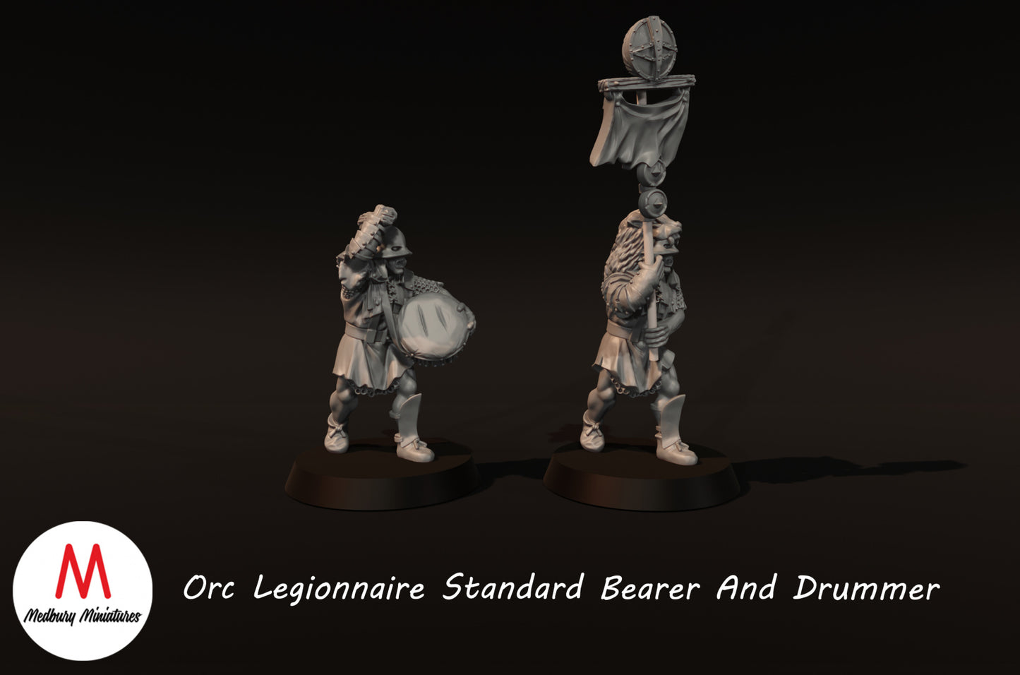 Orc Legionnaire Standard Bearer and Drummer - Medbury Miniatures