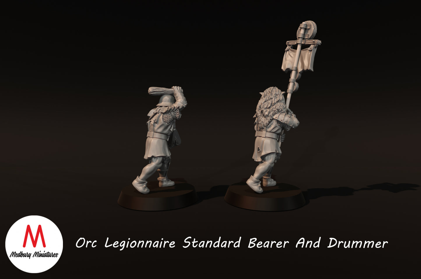 Orc Legionnaire Standard Bearer and Drummer - Medbury Miniatures