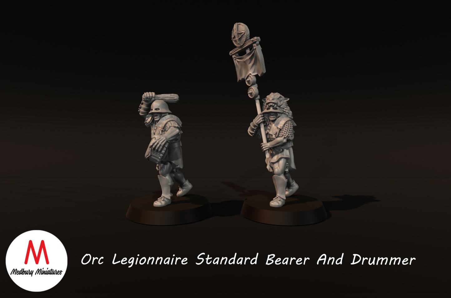 Orc Legionnaire Standard Bearer and Drummer - Medbury Miniatures