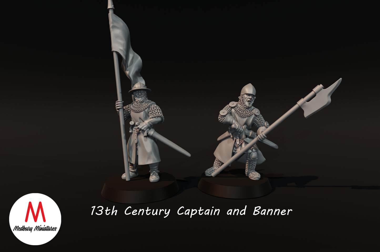 13th Century Captain and Banner 1 - Medbury Miniatures