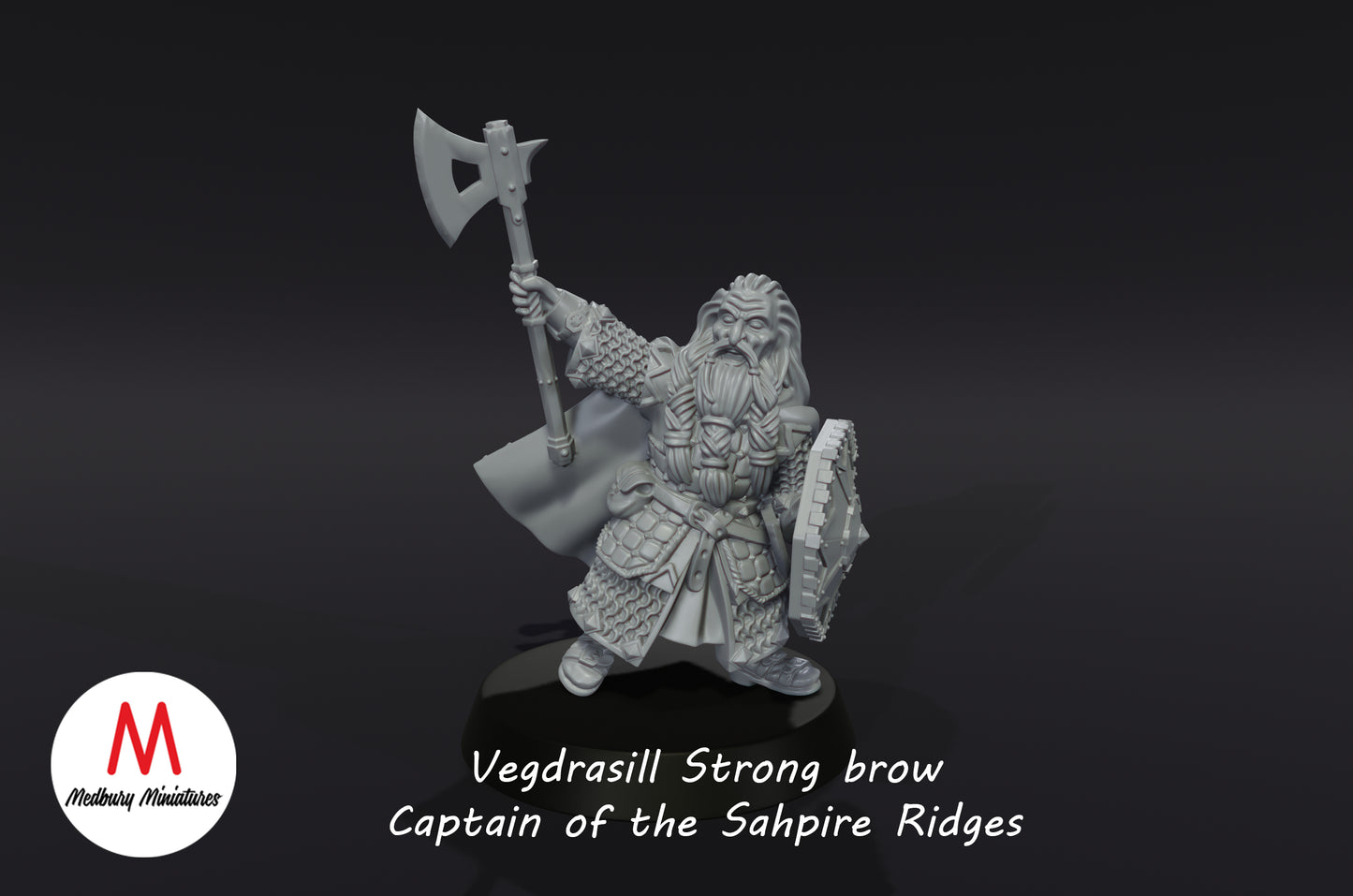 Vegdrasill Strong Brow, Kapitän der Zwerge der Saphirgebirge - Medbury Miniatures