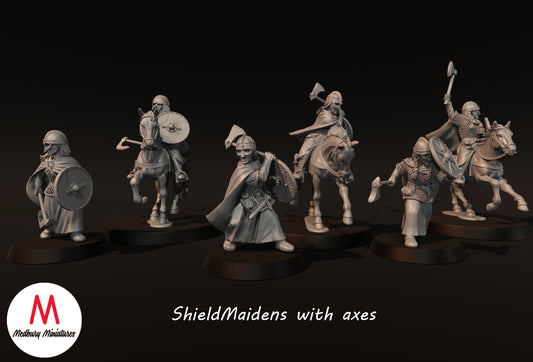 Schildmaiden mit Äxten zu Fuß und beritten - Medbury Miniatures