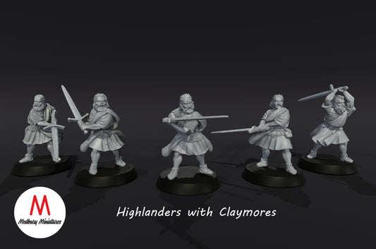 5x Highlanders avec Claymores - Medbury Miniatures