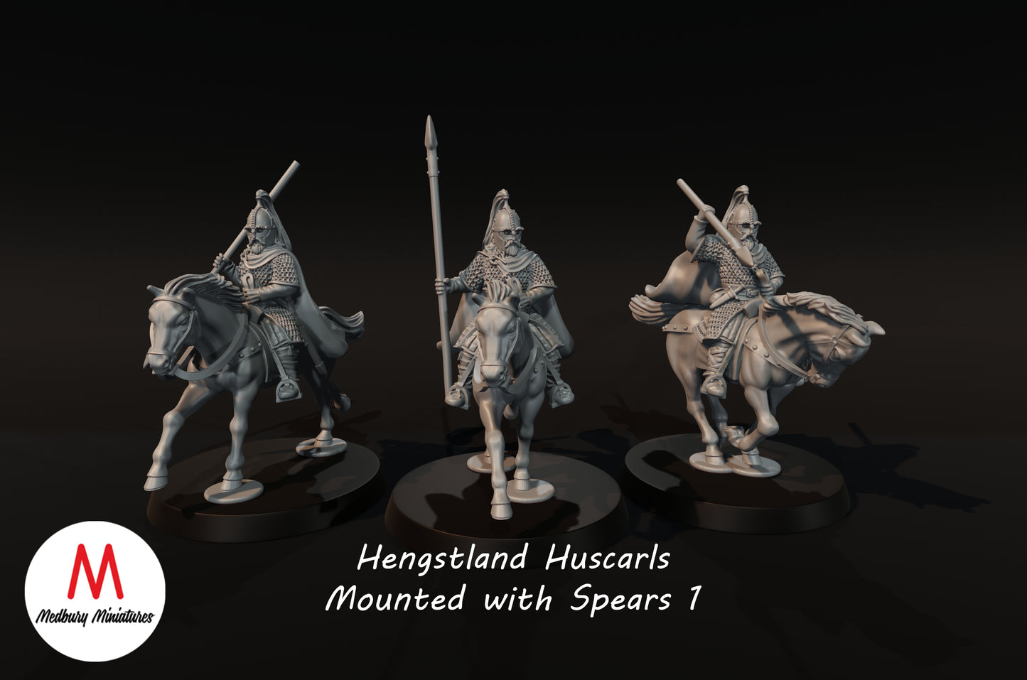 Huscarls Hengstland montés avec des lances - Medbury Miniatures