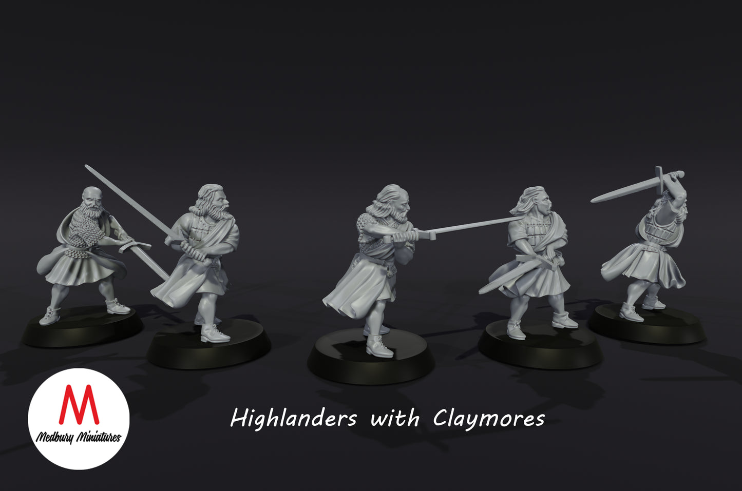 5x Highlanders avec Claymores - Medbury Miniatures