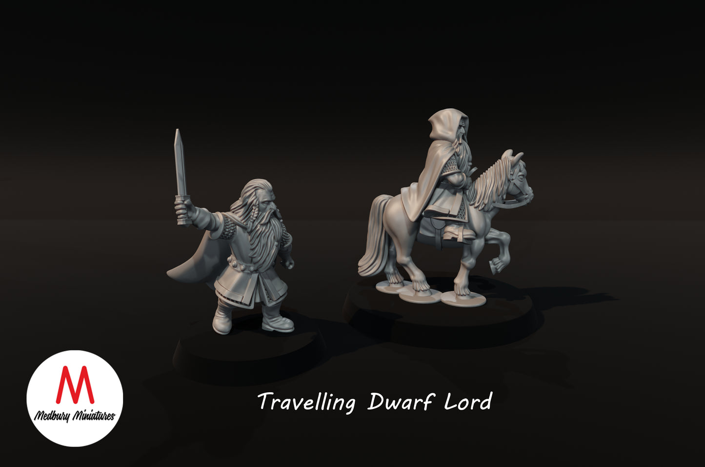 Travelling Dwarf Lord on Foot and Mounted on Pony - Medbury Miniatures