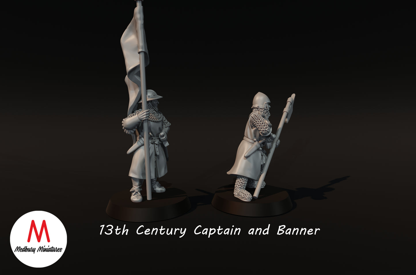 13th Century Captain and Banner 1 - Medbury Miniatures