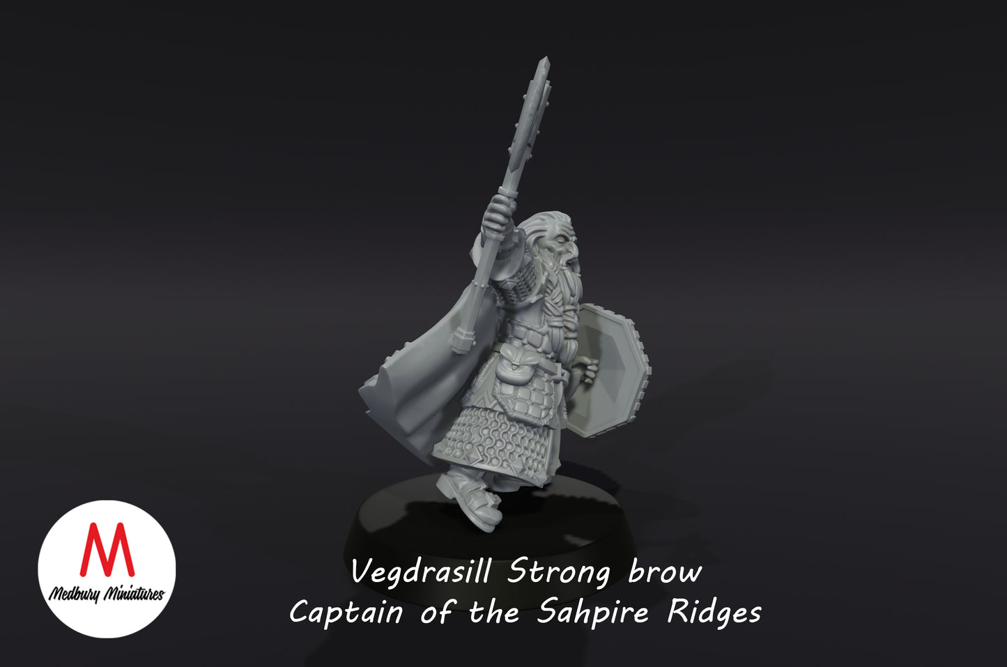 Vegdrasill Strong Brow, Kapitän der Zwerge der Saphirgebirge - Medbury Miniatures