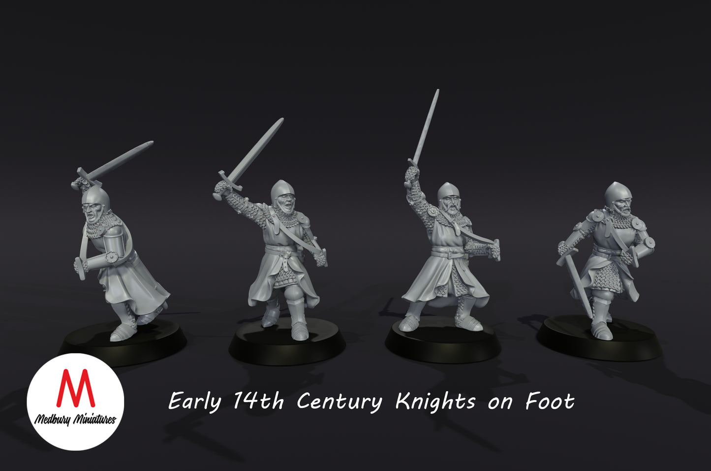 14th Century knights on Foot (Early) - Medbury Miniatures