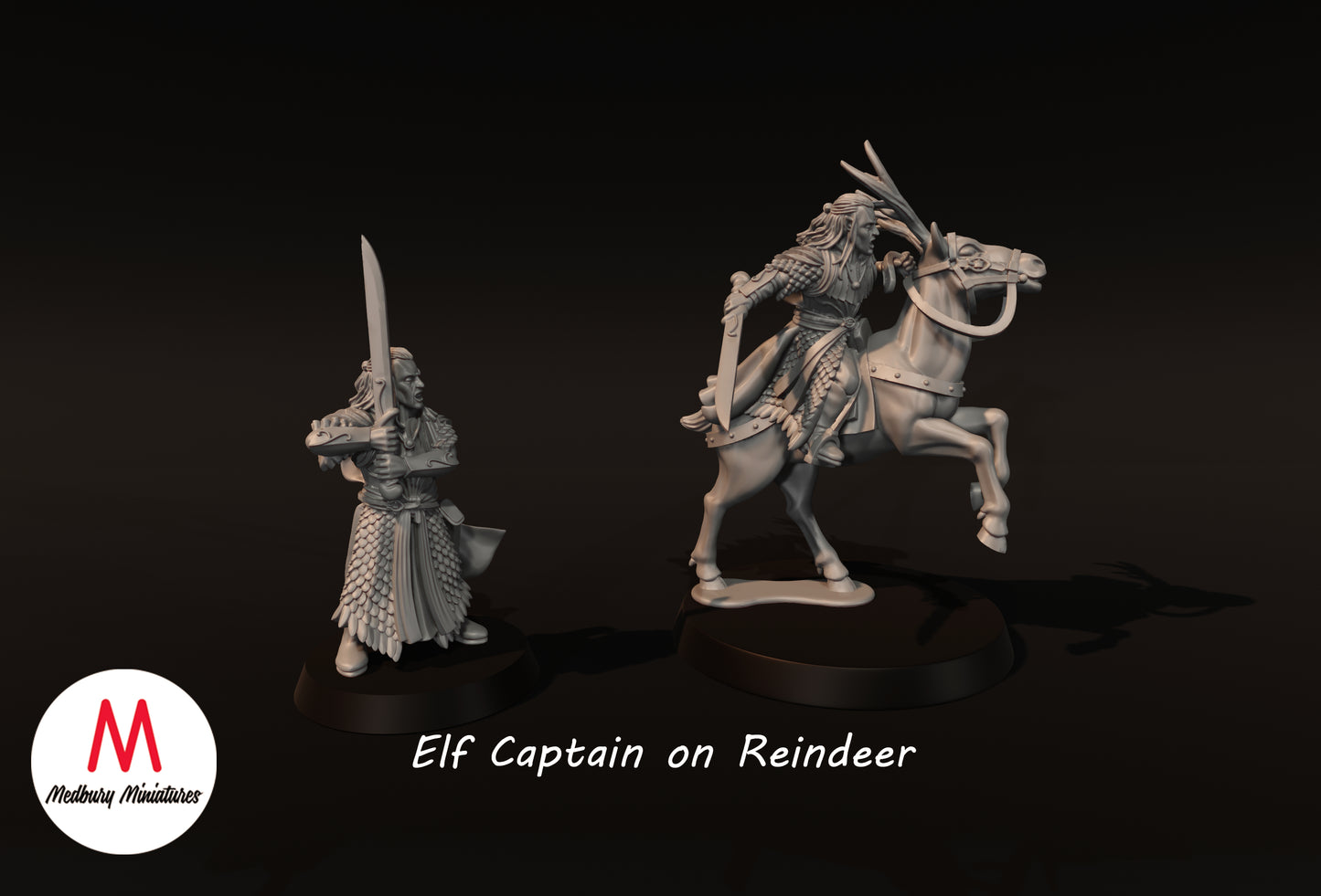 Capitaine elfe avec renne - Medbury Miniatures