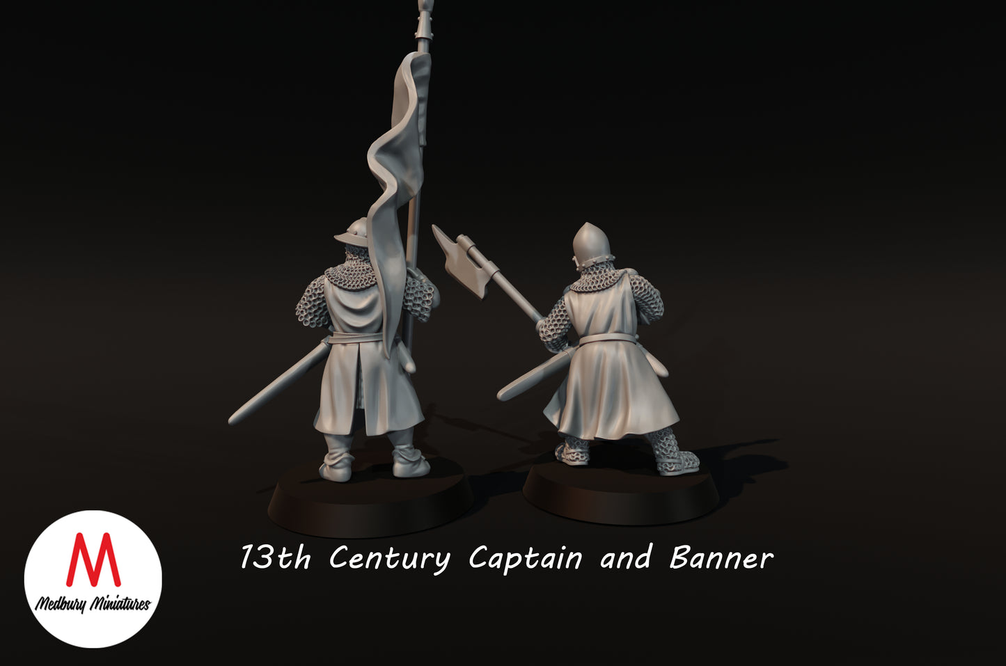 13th Century Captain and Banner 1 - Medbury Miniatures