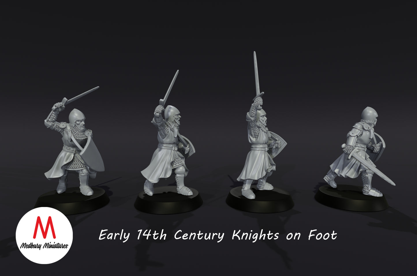 14th Century knights on Foot (Early) - Medbury Miniatures