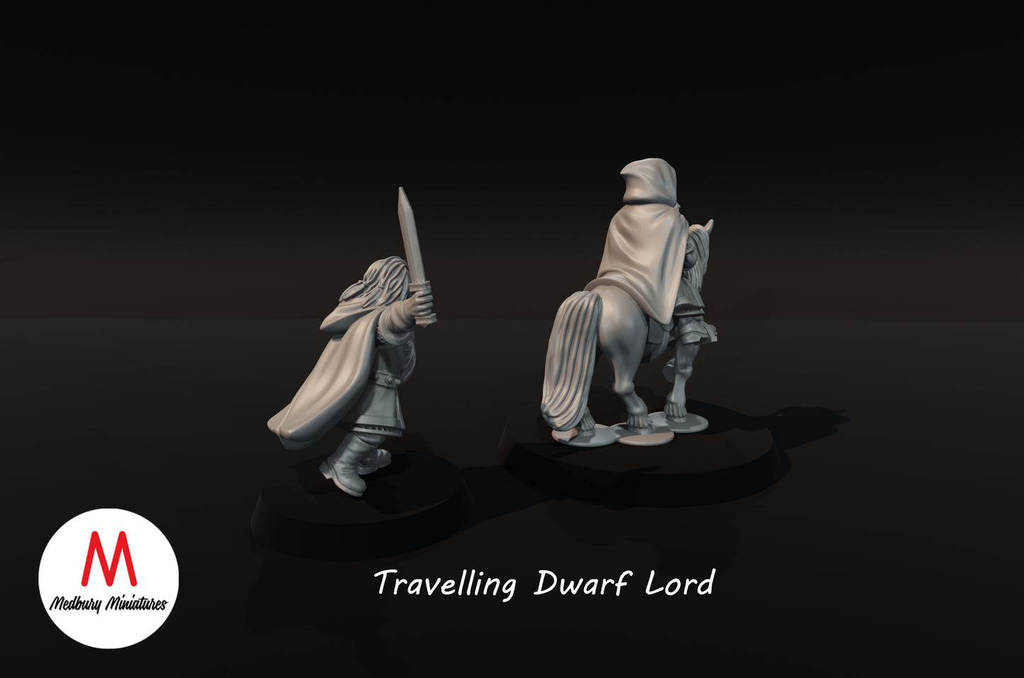 Travelling Dwarf Lord on Foot and Mounted on Pony - Medbury Miniatures