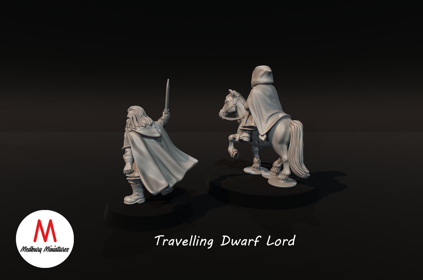 Travelling Dwarf Lord on Foot and Mounted on Pony - Medbury Miniatures