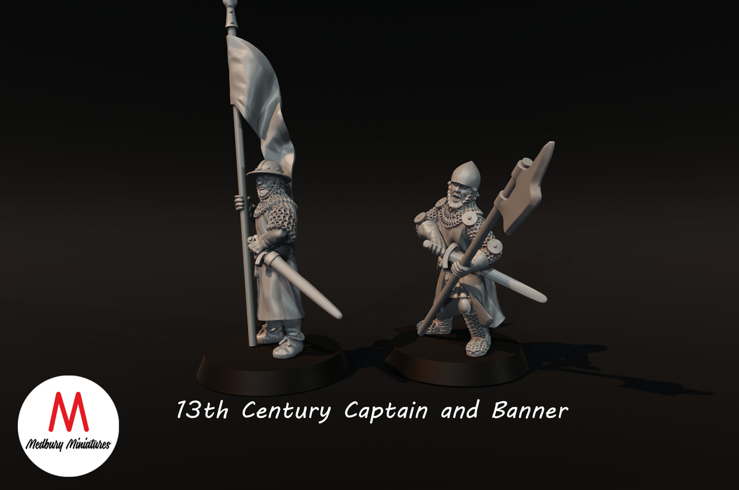 13th Century Captain and Banner 1 - Medbury Miniatures