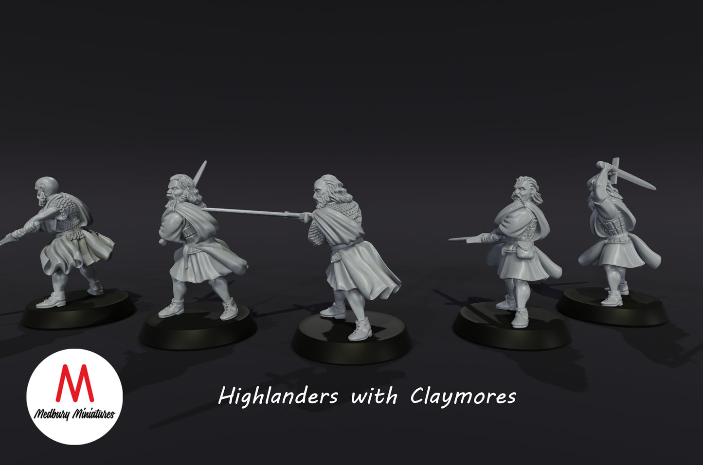 5x Highlanders avec Claymores - Medbury Miniatures