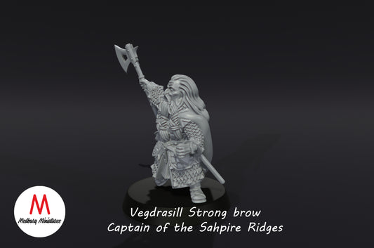 Vegdrasill Strong Brow, Captain of the Dwarves of the Sapphire Ridges - Medbury Miniatures