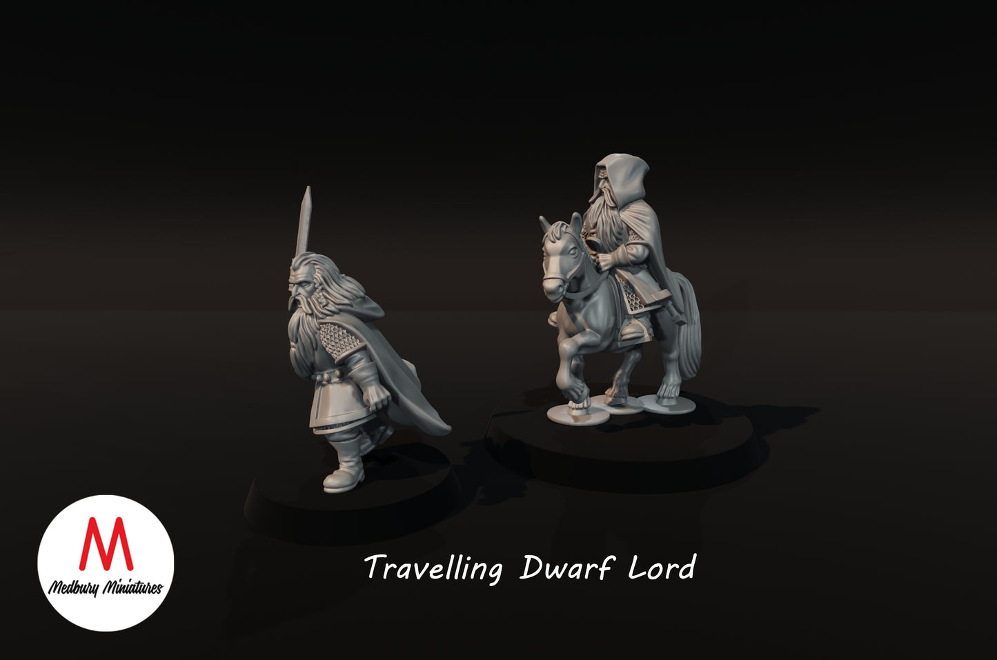 Travelling Dwarf Lord on Foot and Mounted on Pony - Medbury Miniatures