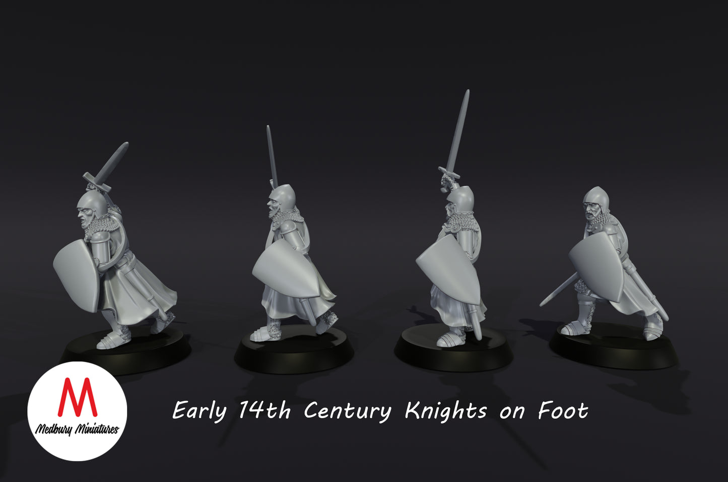 14th Century knights on Foot (Early) - Medbury Miniatures