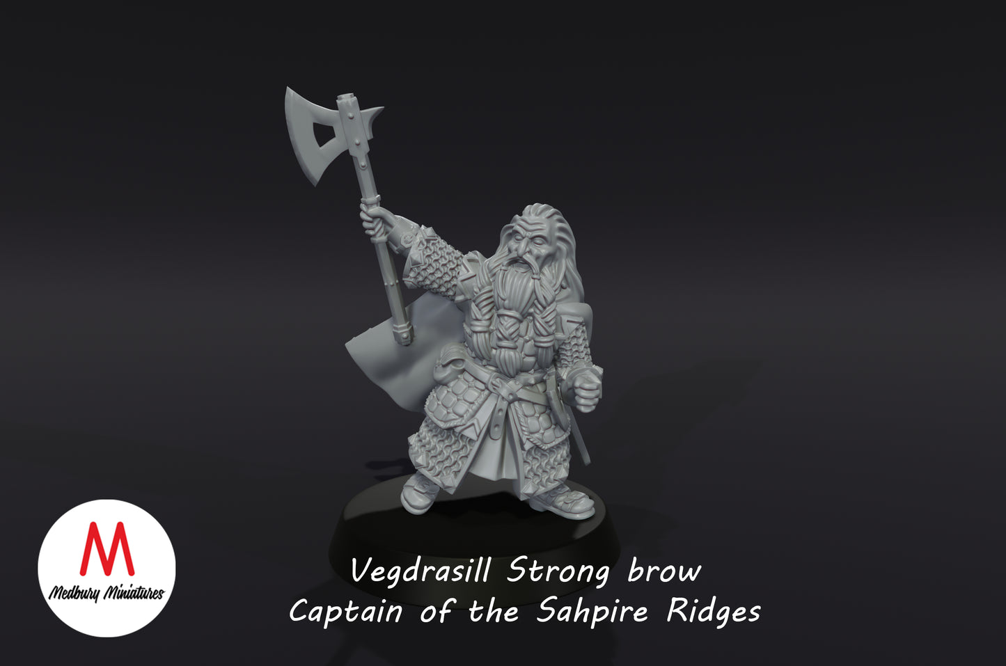 Vegdrasill Strong Brow, Kapitän der Zwerge der Saphirgebirge - Medbury Miniatures