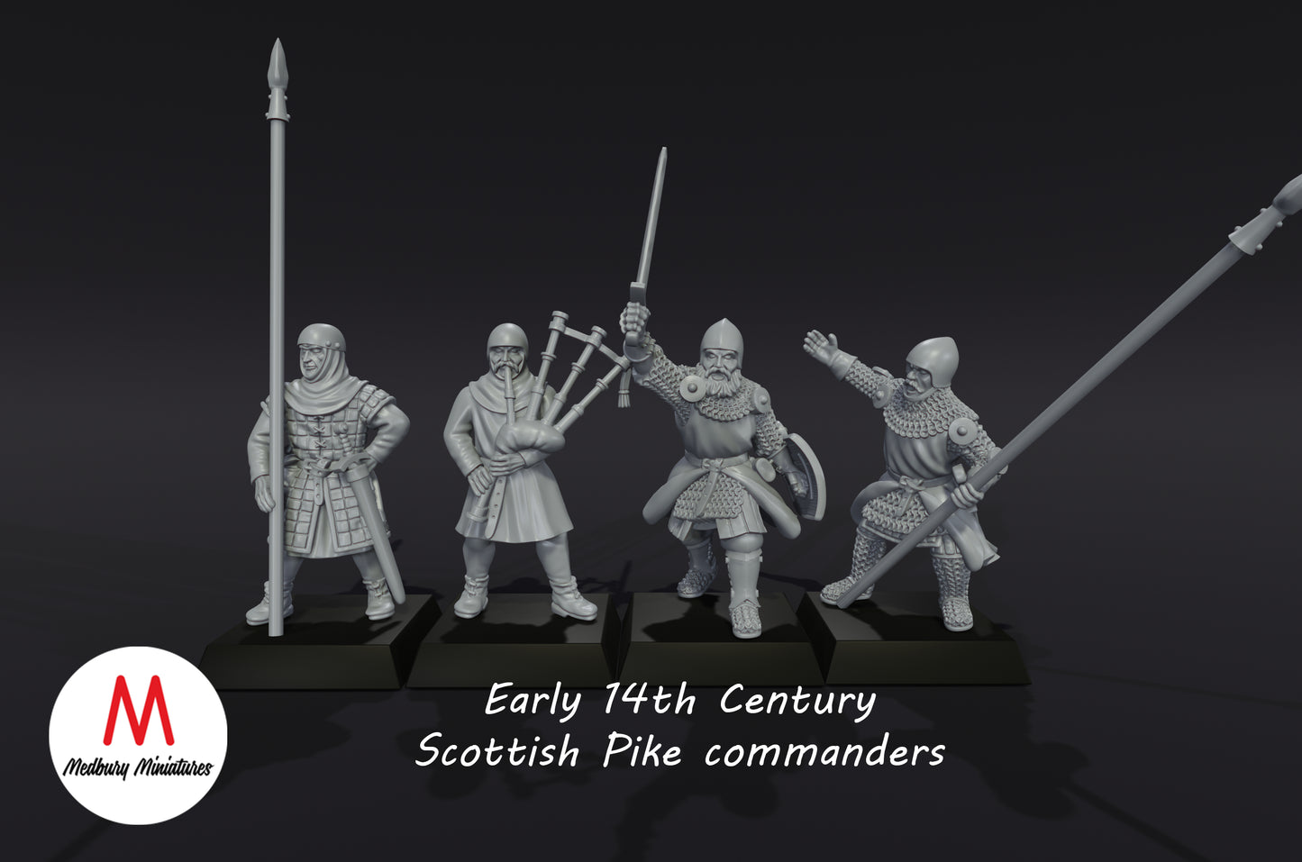 Équipe de commandement de piques écossaises du XIVe siècle - Medbury Miniatures