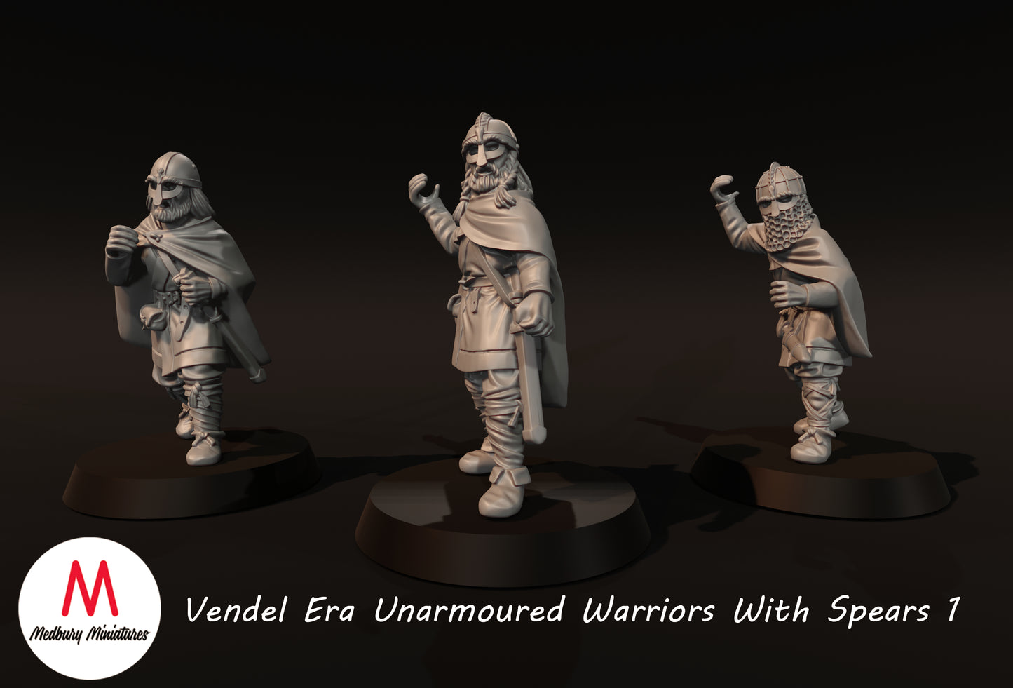 Guerriers sans armure de l'ère Vendel avec lances 1 - Medbury Miniatures