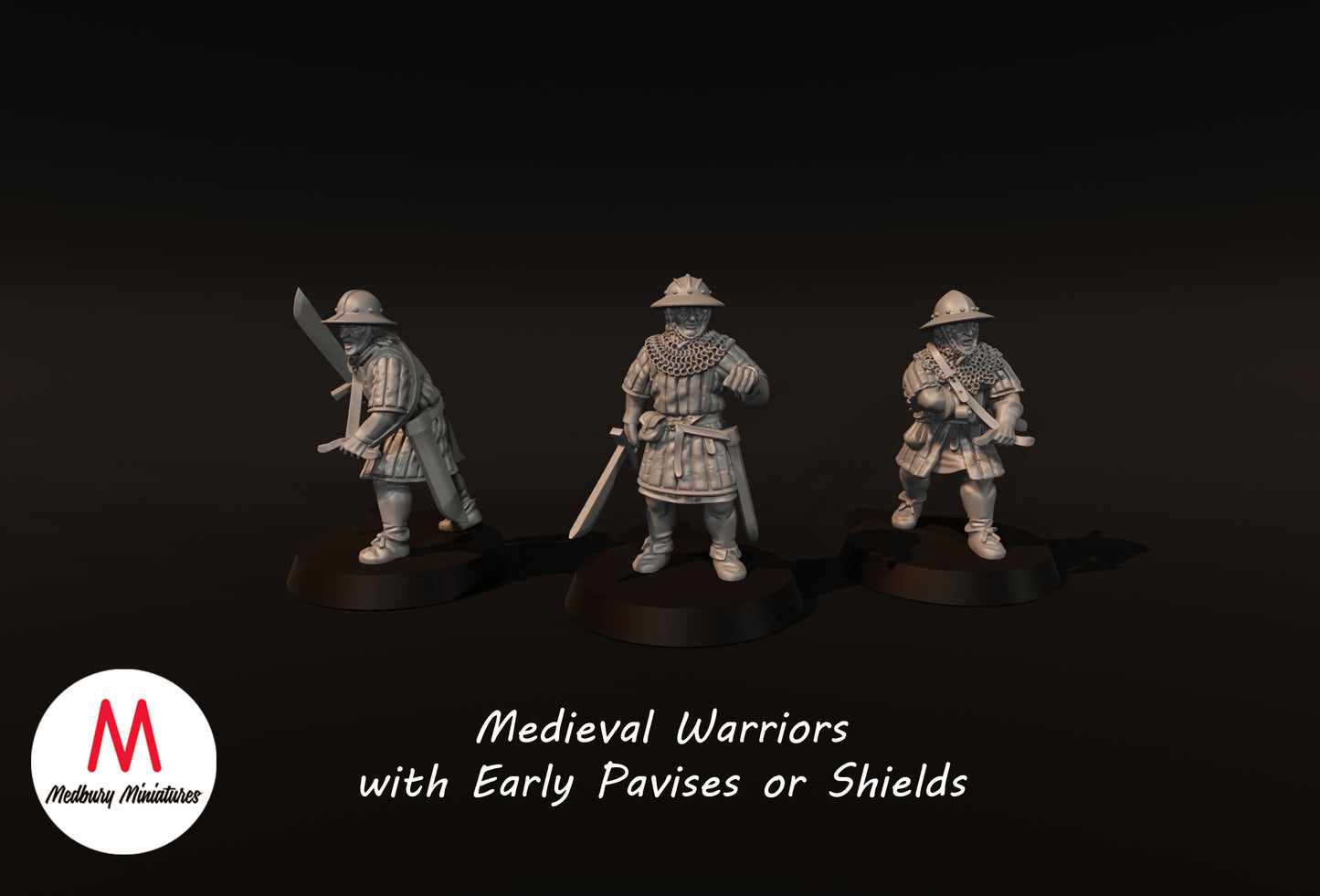 Medieval Warriors With Early Pavises or Shields - Medbury Miniatures