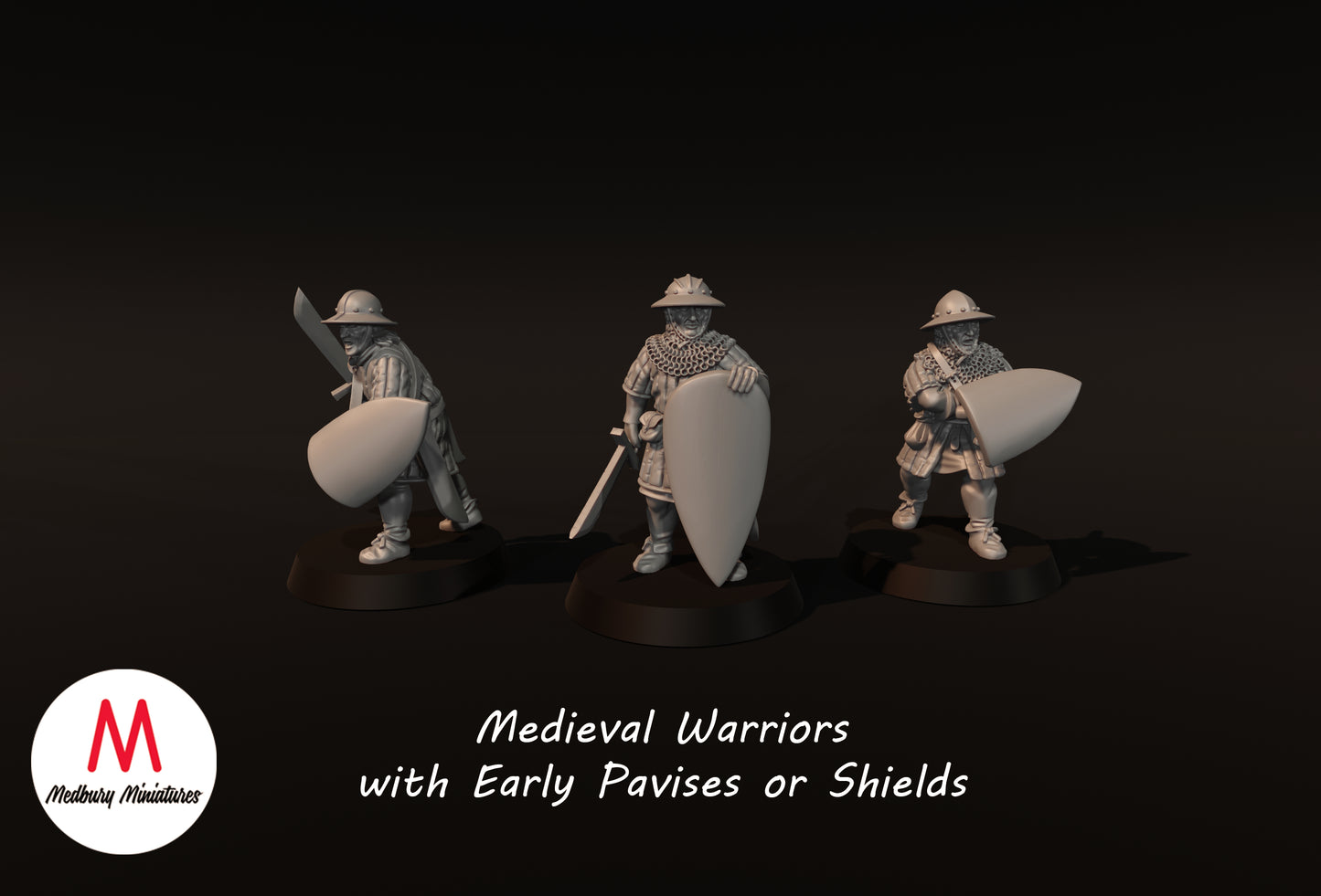 Medieval Warriors With Early Pavises or Shields - Medbury Miniatures