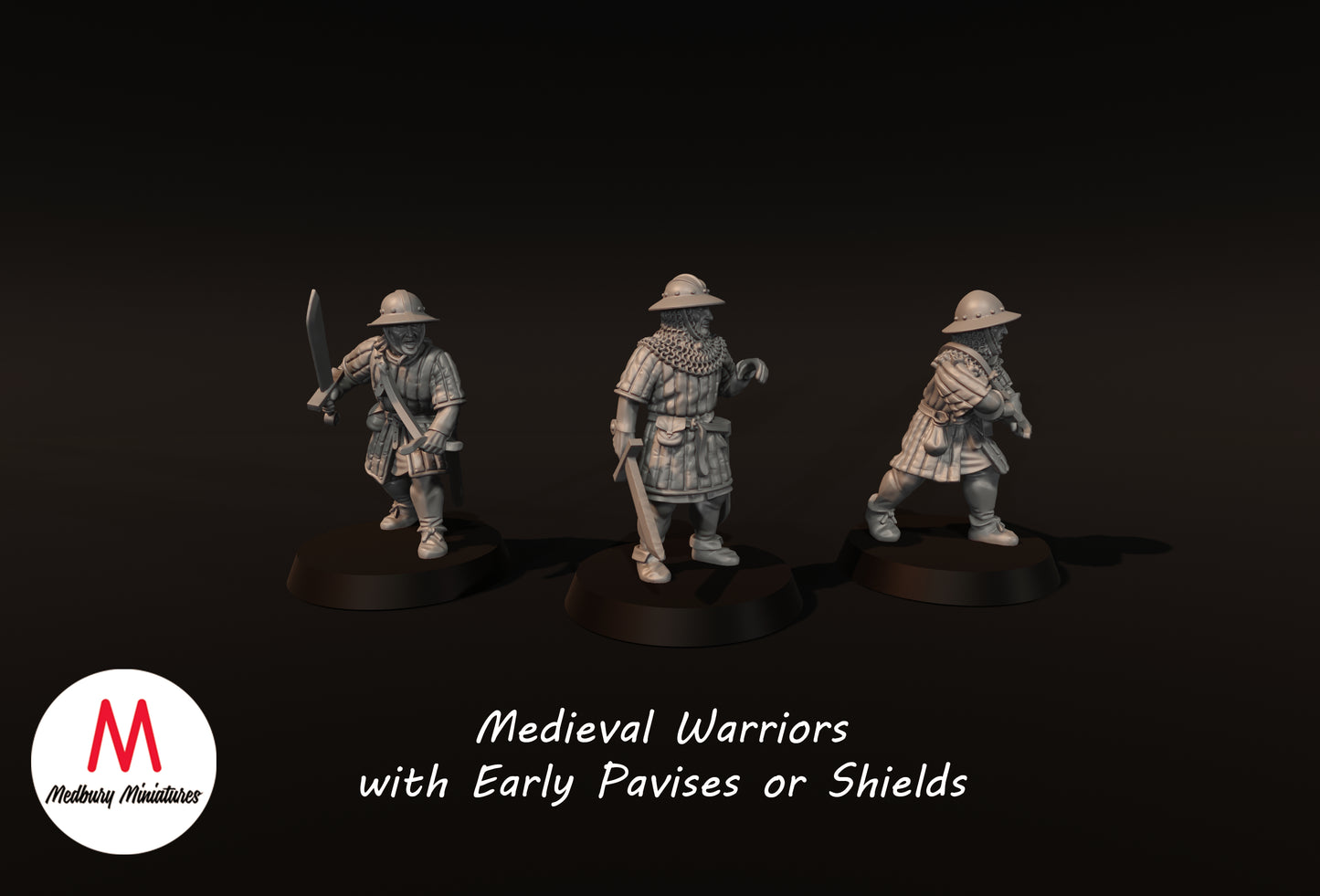 Medieval Warriors With Early Pavises or Shields - Medbury Miniatures