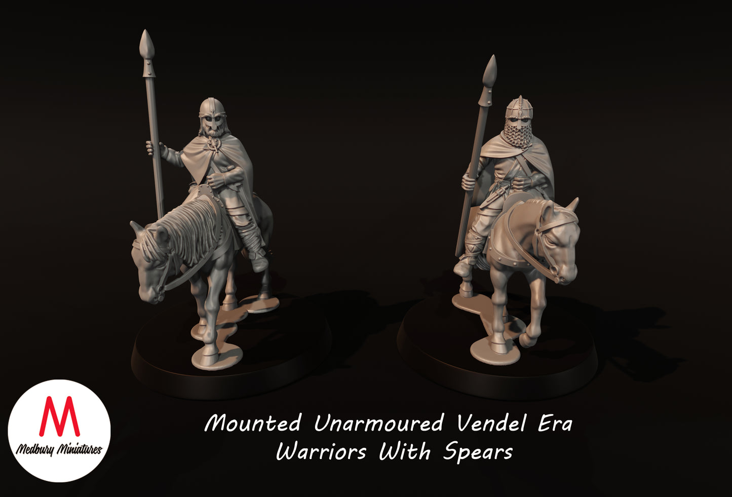 Berittene, ungepanzerte Krieger aus der Vendel-Ära mit Speeren - Medbury Miniatures