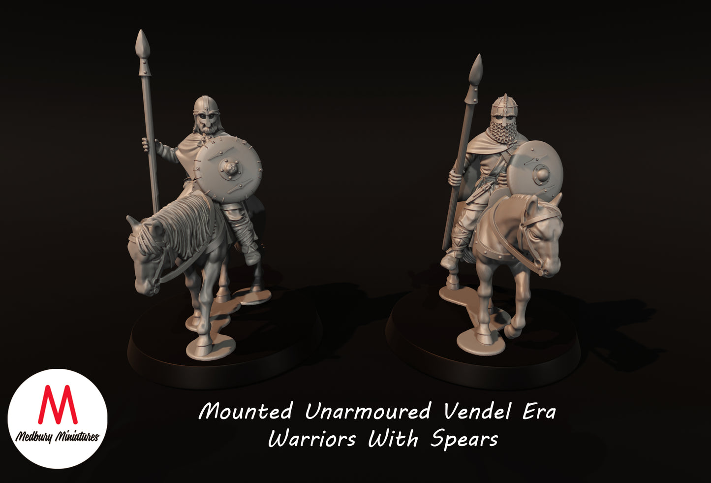 Berittene, ungepanzerte Krieger aus der Vendel-Ära mit Speeren - Medbury Miniatures