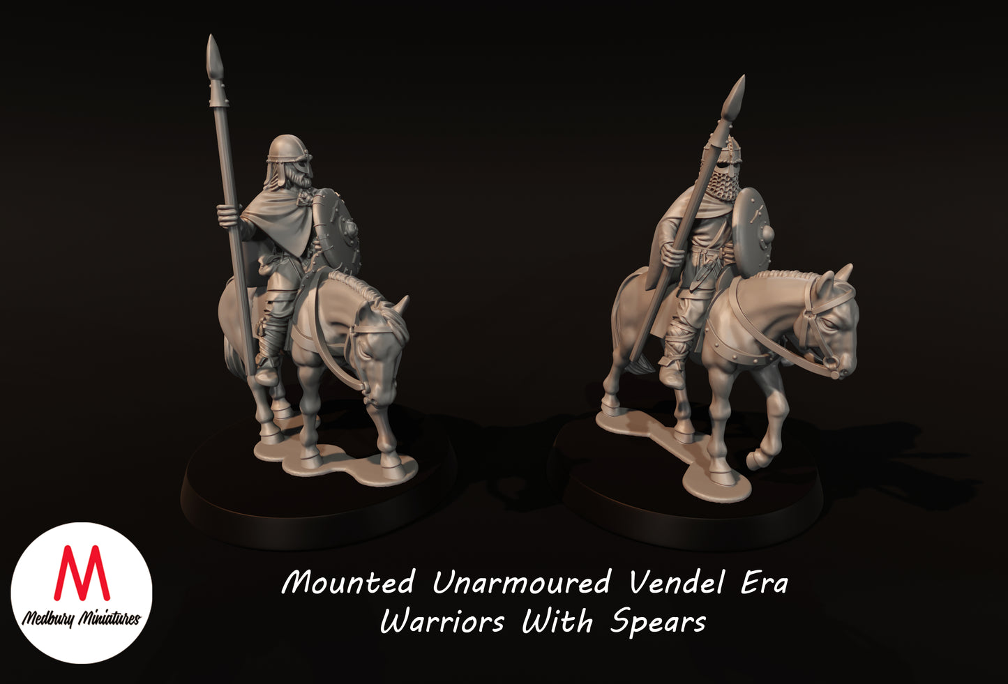 Berittene, ungepanzerte Krieger aus der Vendel-Ära mit Speeren - Medbury Miniatures