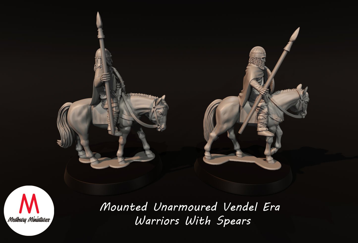 Berittene, ungepanzerte Krieger aus der Vendel-Ära mit Speeren - Medbury Miniatures