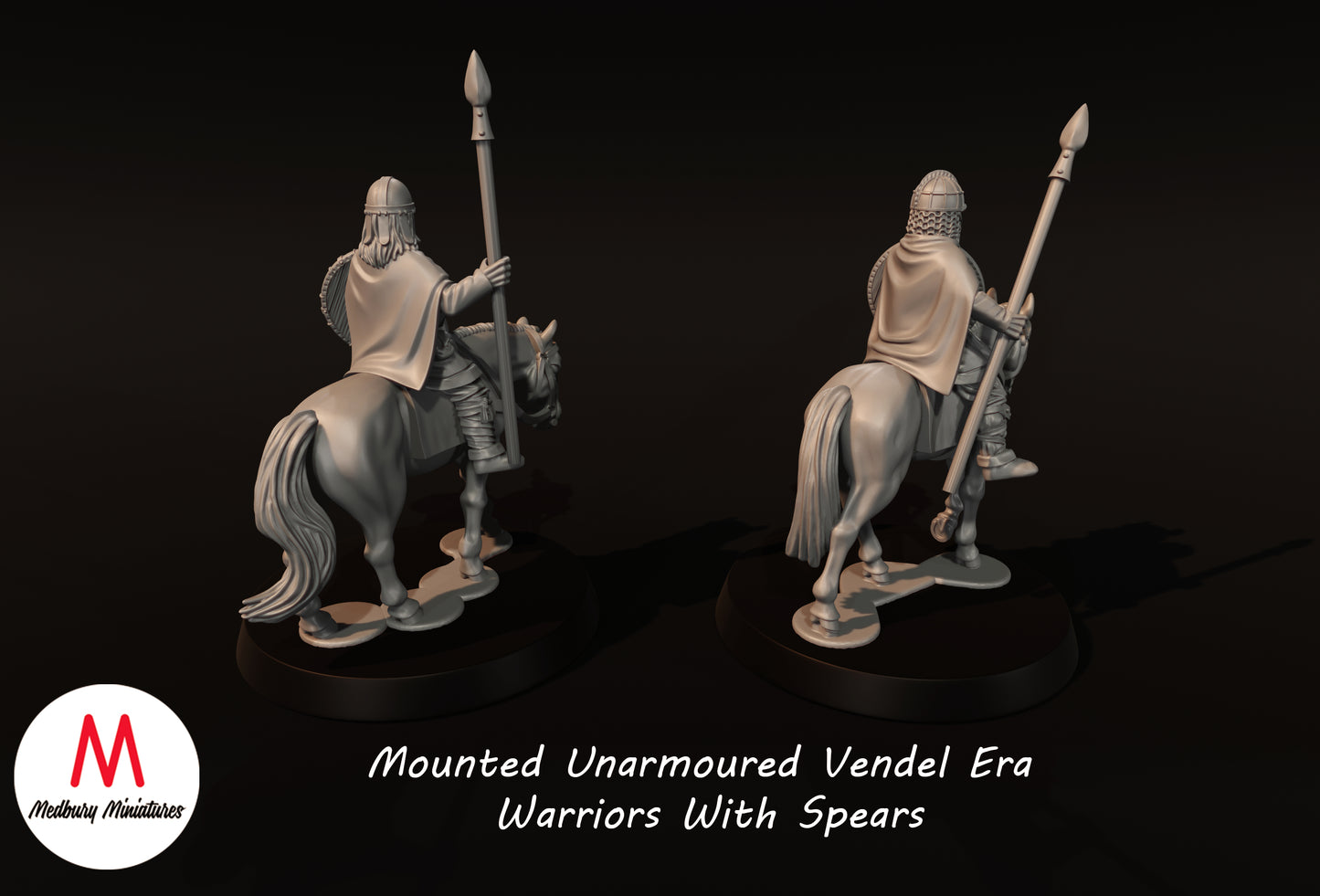 Guerriers montés sans armure de l'ère Vendel avec des lances - Medbury Miniatures