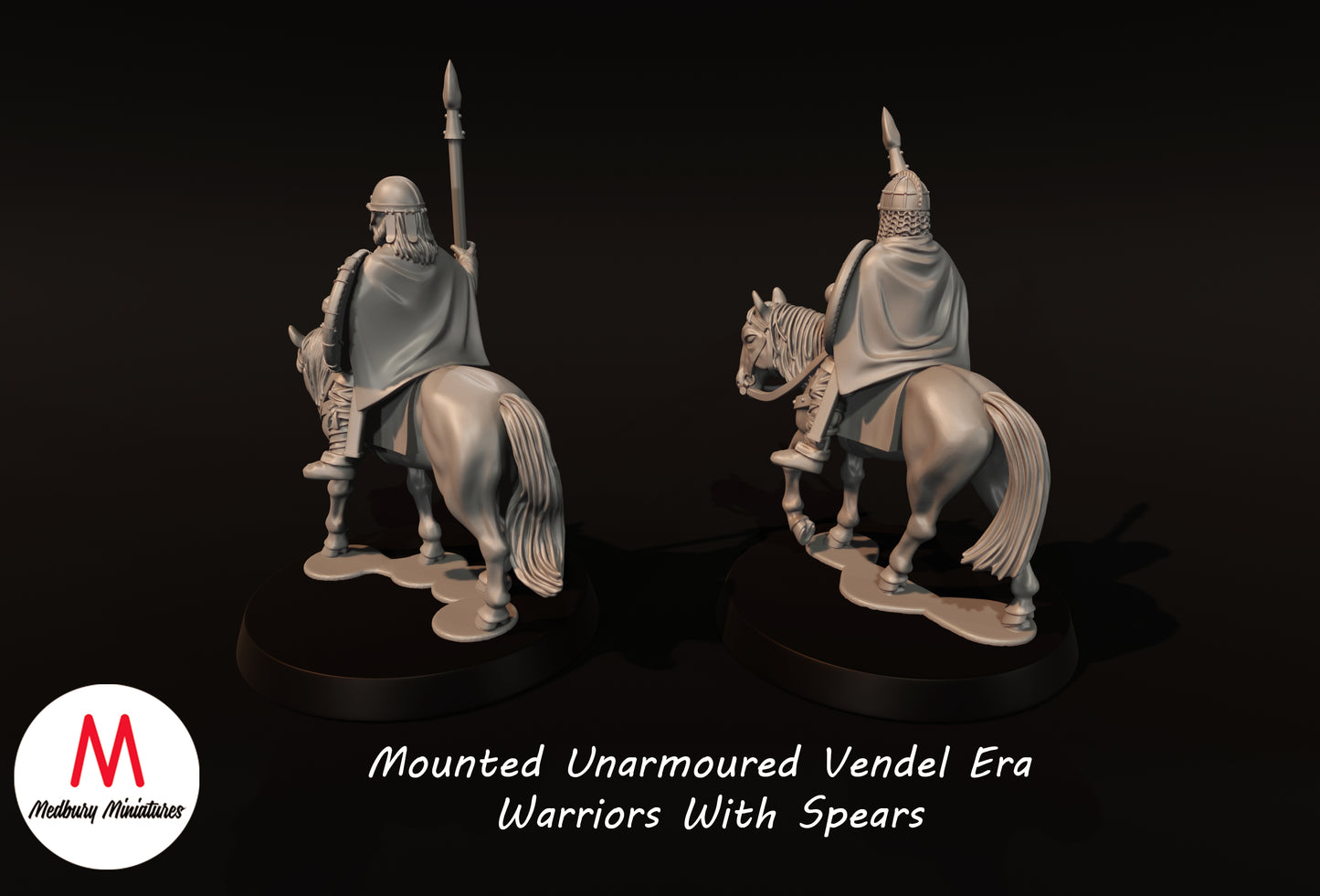 Guerriers montés sans armure de l'ère Vendel avec des lances - Medbury Miniatures