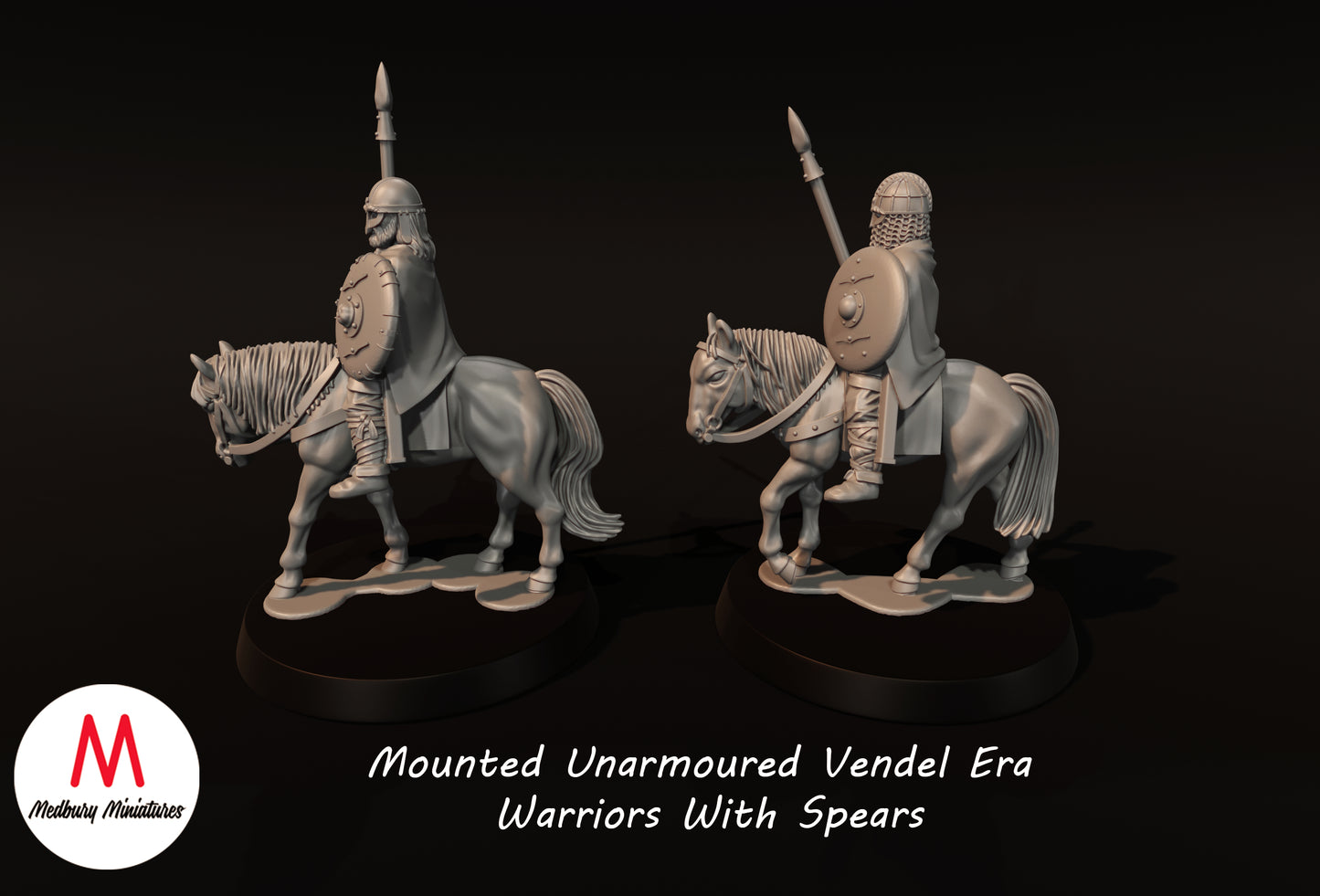 Berittene, ungepanzerte Krieger aus der Vendel-Ära mit Speeren - Medbury Miniatures