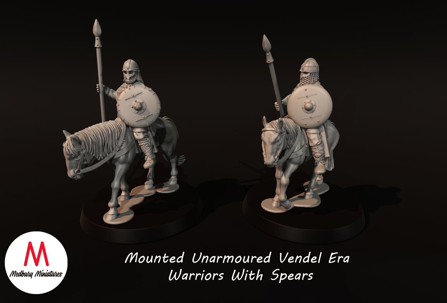 Guerriers montés sans armure de l'ère Vendel avec des lances - Medbury Miniatures