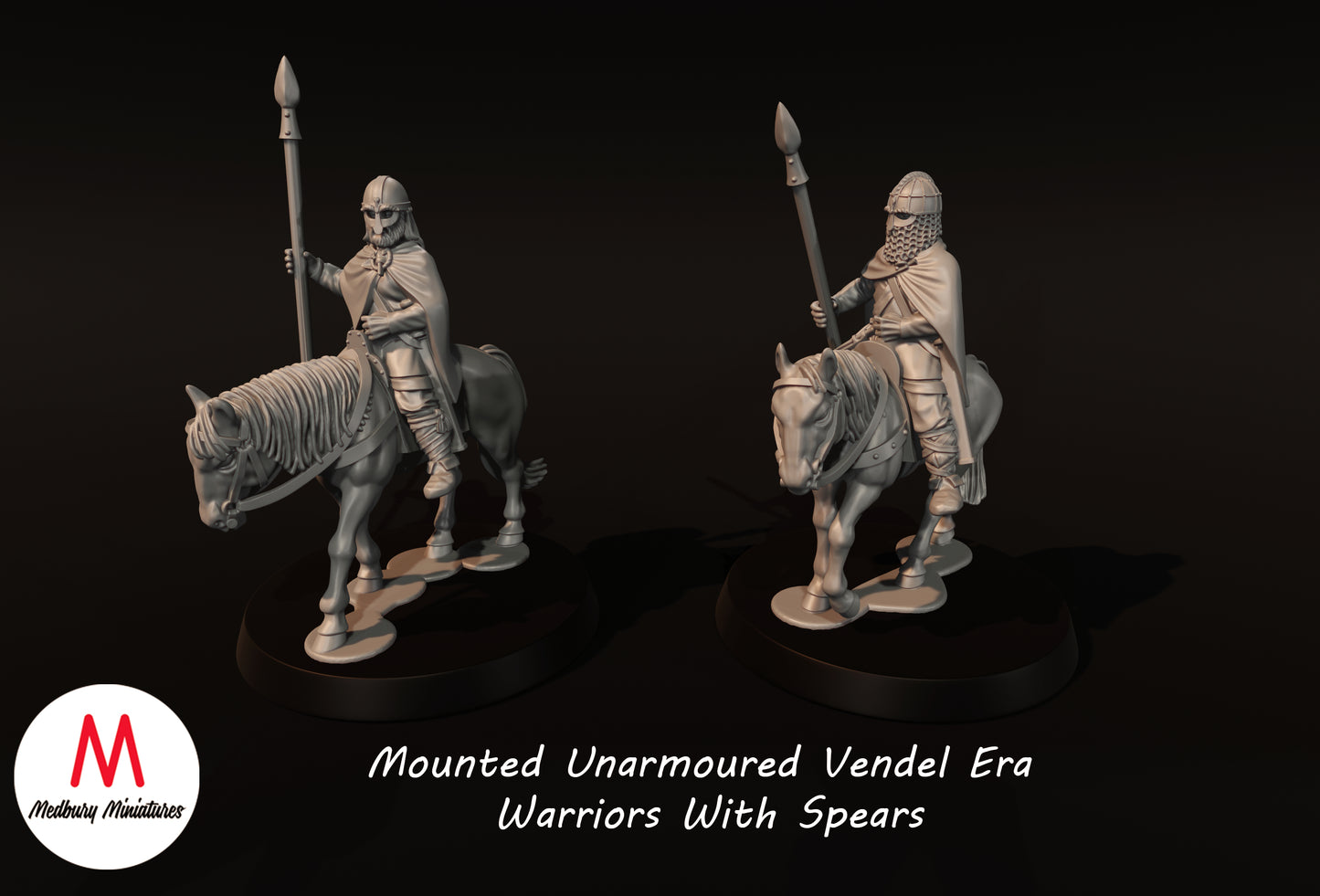 Guerriers montés sans armure de l'ère Vendel avec des lances - Medbury Miniatures