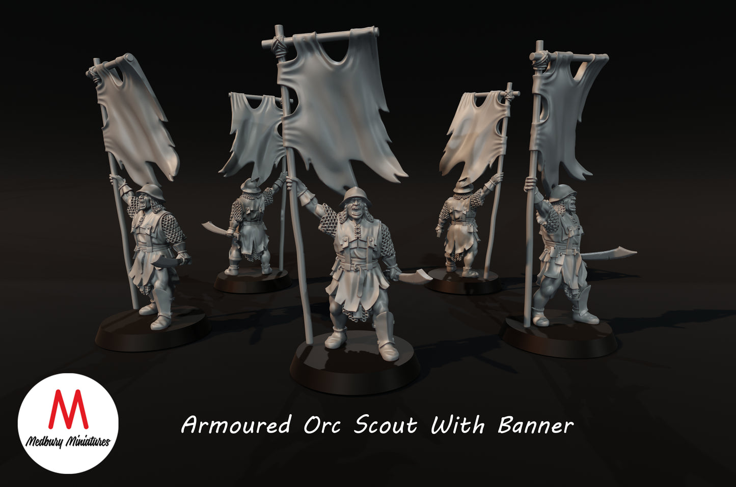 Scout orque en armure avec bannière - Medbury Miniatures