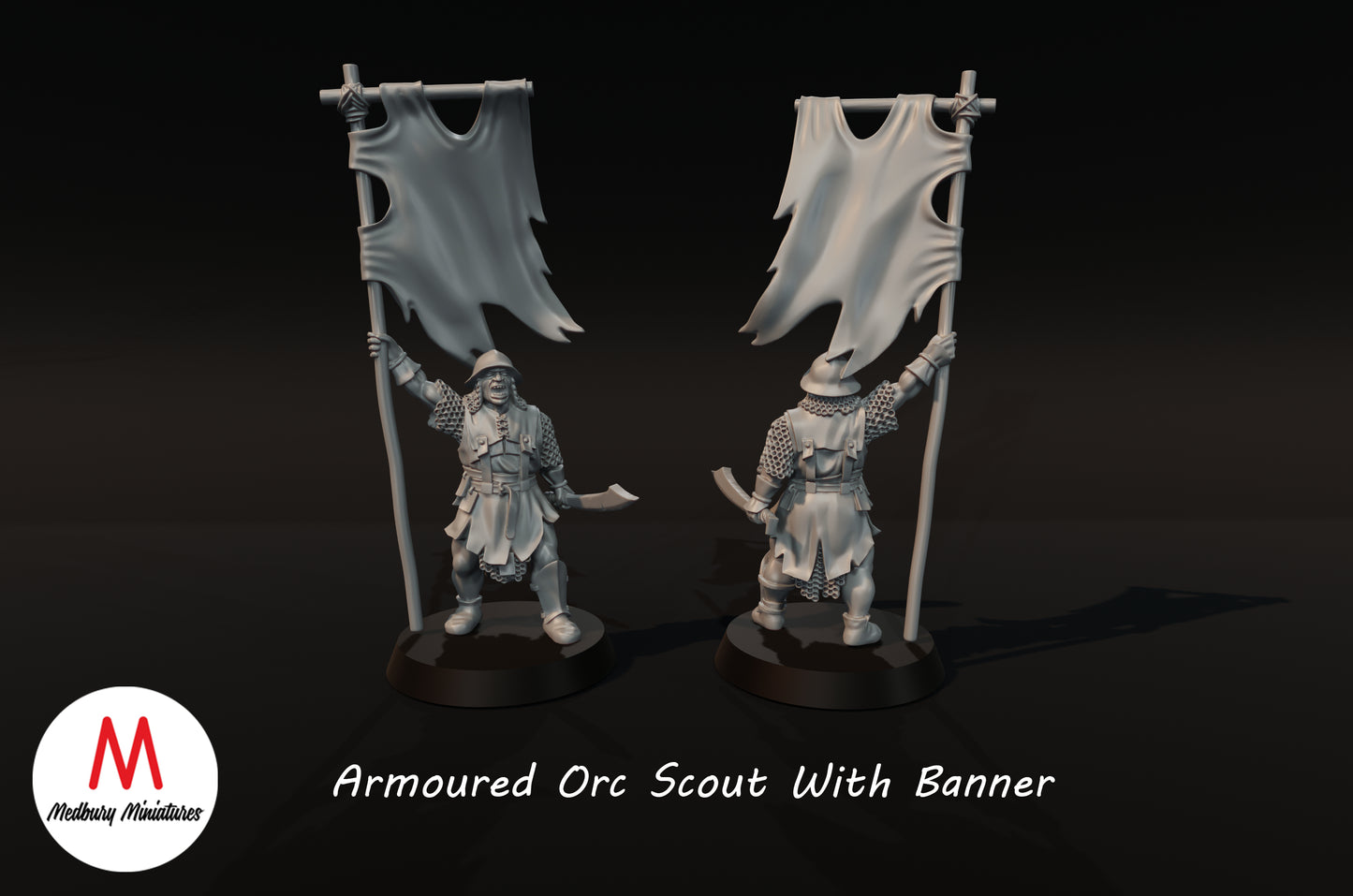 Scout orque en armure avec bannière - Medbury Miniatures