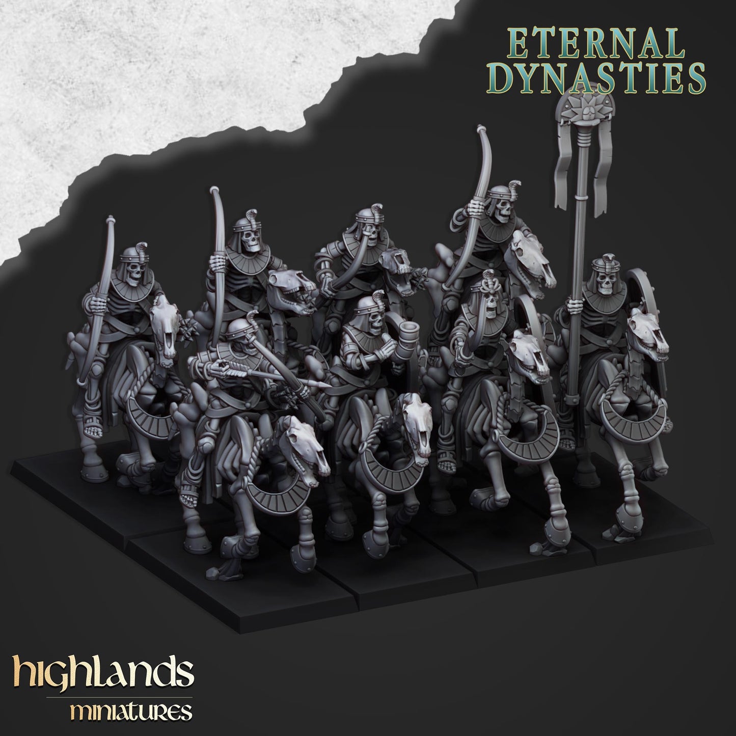 Ancient Skeletal Cavalry with Spears and Bows - Eternal Dynasties - Highlands Miniatures